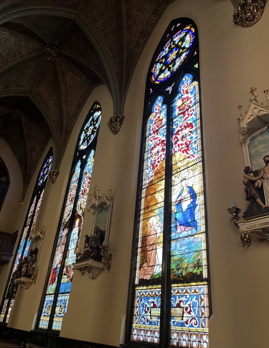 Stained glass windows instead Detroit church.
